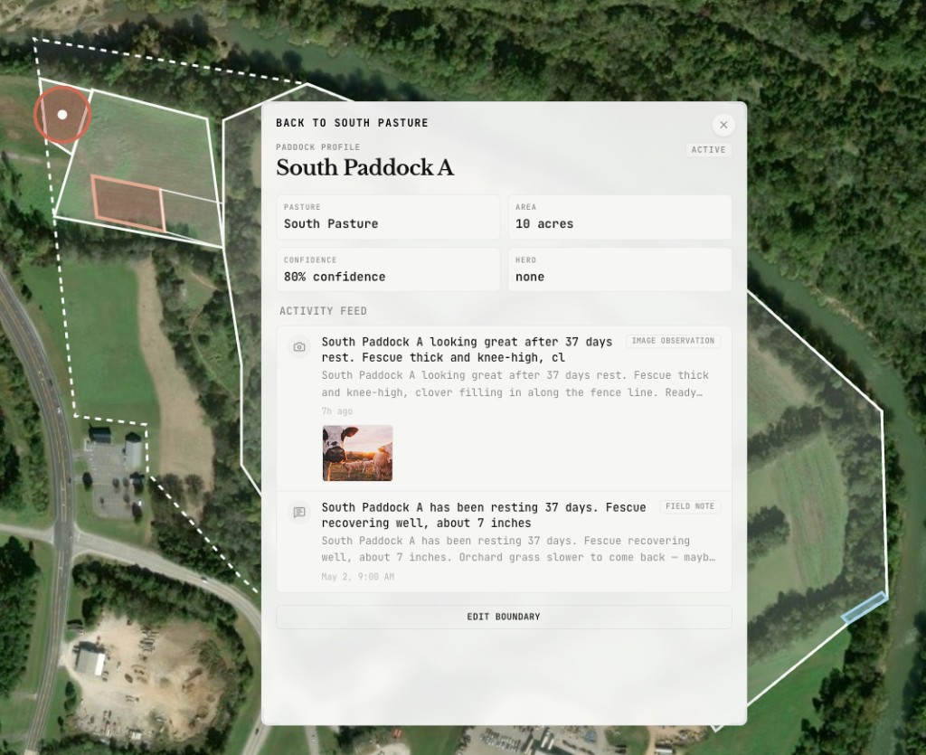 Pasture status cards, observations, and MCP endpoint